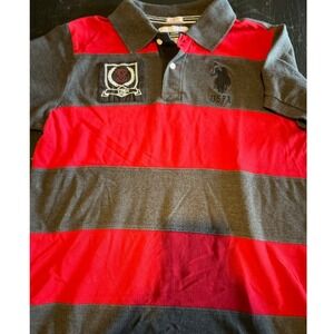 US Polo Assn Mens Gray & Red Striped 125th Anniversary Polo‎ Shirt